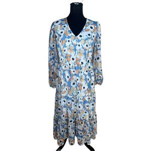 Joie Womens S Limited Edition sheer LS Tiered Printed Maxi Dress Floral Field